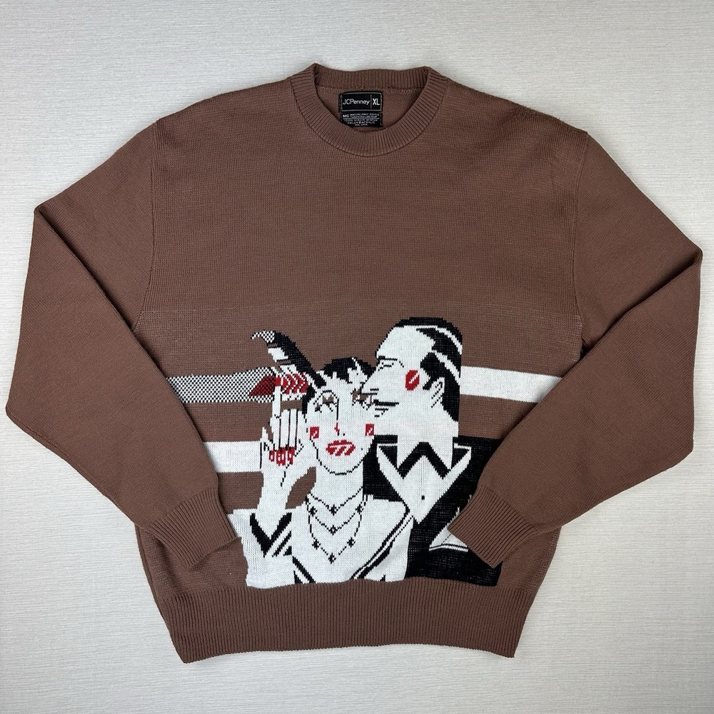 Vtg‎ 70s Virgin Wintuk Orlon Acrylic Knit Sweater Women XL Flapper Couple Party